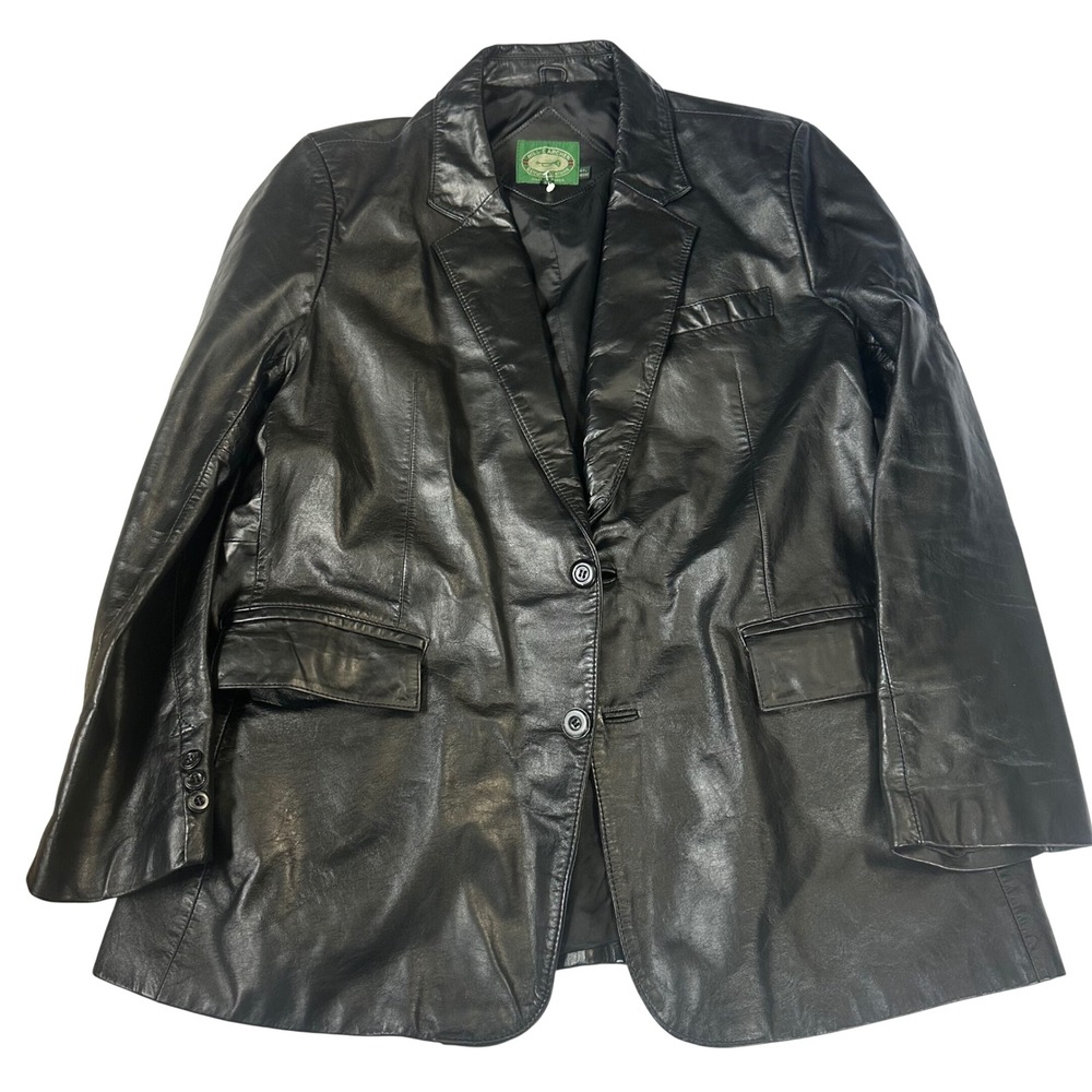 Hill & Archer Mens Black Genuine Leather Blazer Jacket Size 48 Two Button Korea